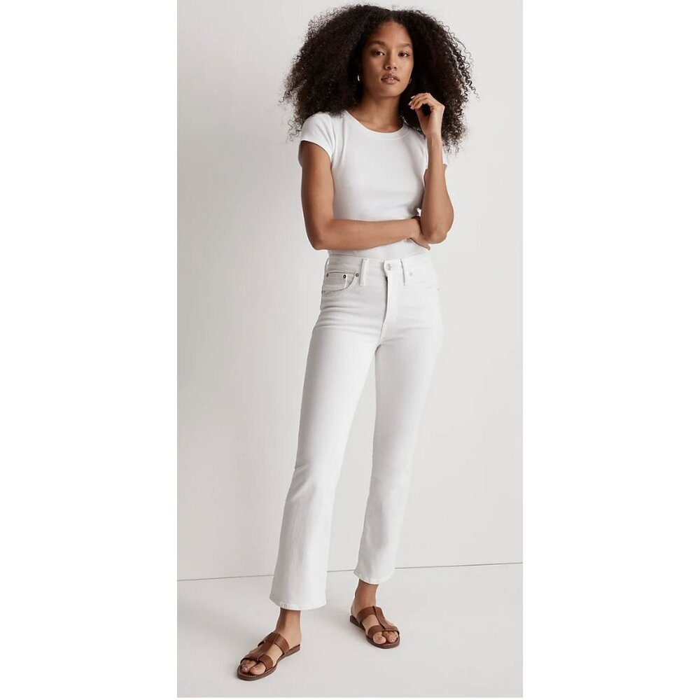 Madewell $128 Kick Out Crop jeans in Pure White Size 33 NI961 - Picture 2 of 8